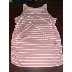 Time and True Pink and White Stripes Maternity Tank Top with Ruched Sides- XXL